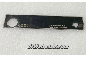 35-944064-1,, Beech Bonanza Aircraft Lower Engine Control Placard